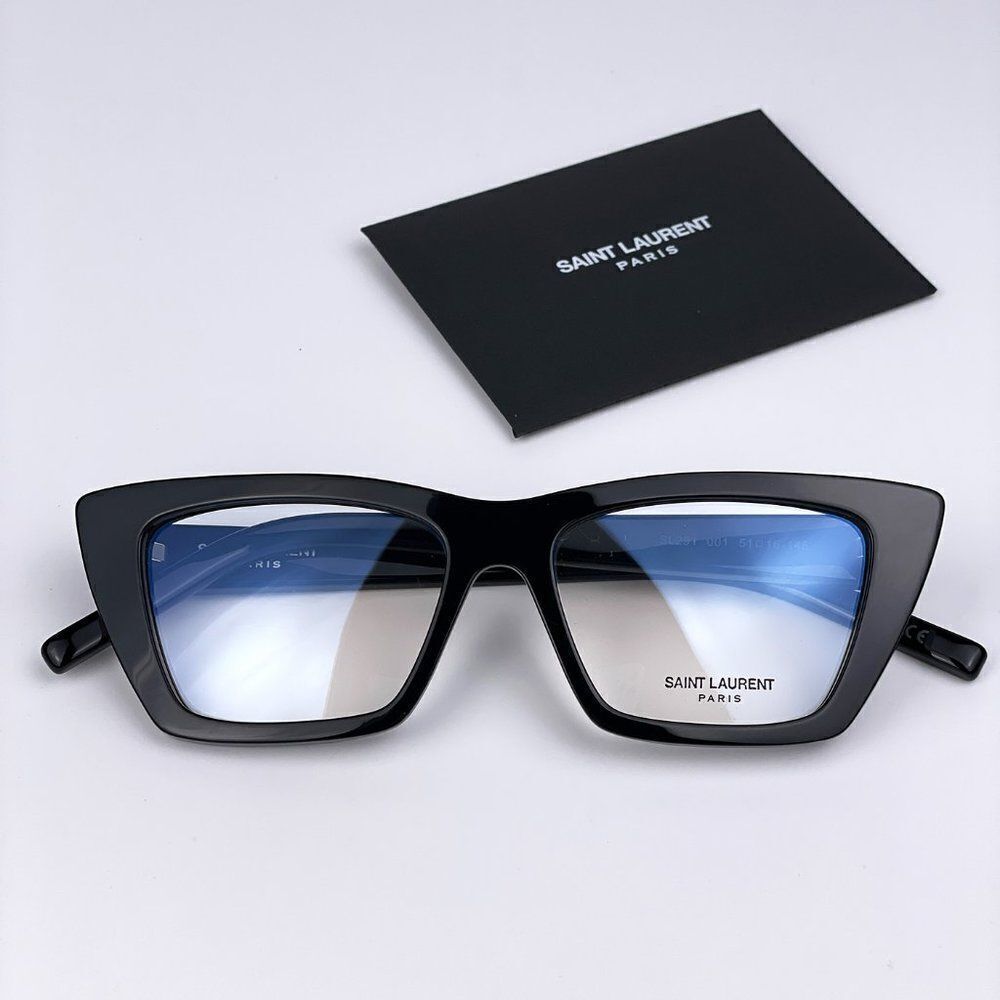 NEW Saint Laurent SL291 001 Black Cat Eye Blue Block Women Eyeglasses - Picture 9 of 14